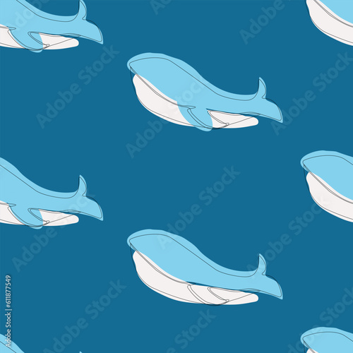 Seamless vector pattern with whales. Pattern with whales. undersea world. Blue whale on a blue background