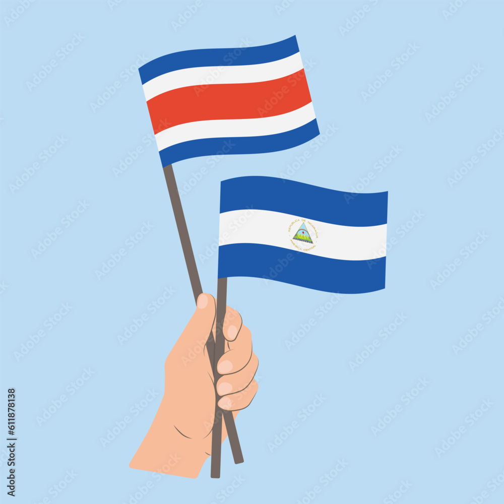 Flags of Costa Rica and Nicaragua, Hand Holding flags