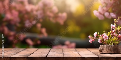 Abstract beautiful garden table setting with nature s delights and flowers. Background for summer