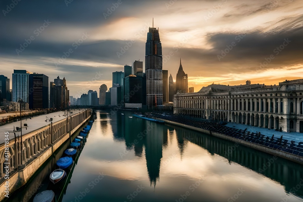 Fototapeta premium sunset over the city