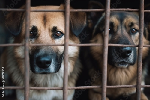 two Dogs in a cage, Sad eyes of dogs
