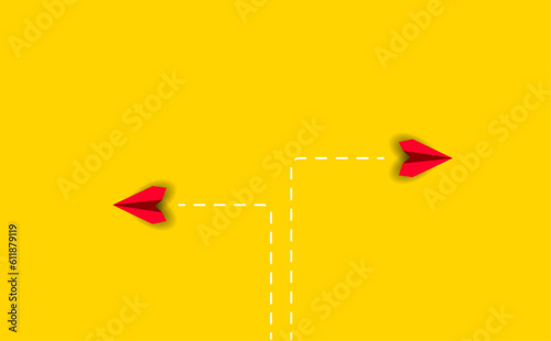 paper airplanes.red airplane changing path.Thinking different,Business leader,personality development idea concept
