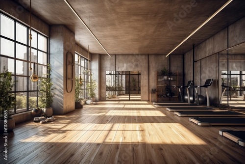 Modern yoga gym interior with unrolled yoga mats equipment   Sports gym exercises   Healthy lifestyle   Created with generative AI