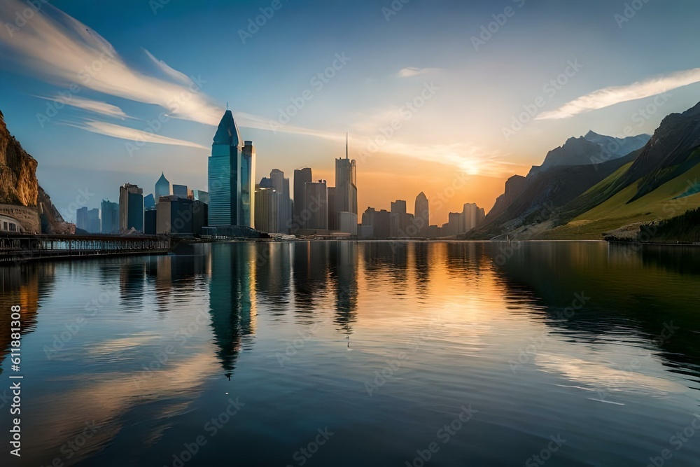 Fototapeta premium sunset over the city