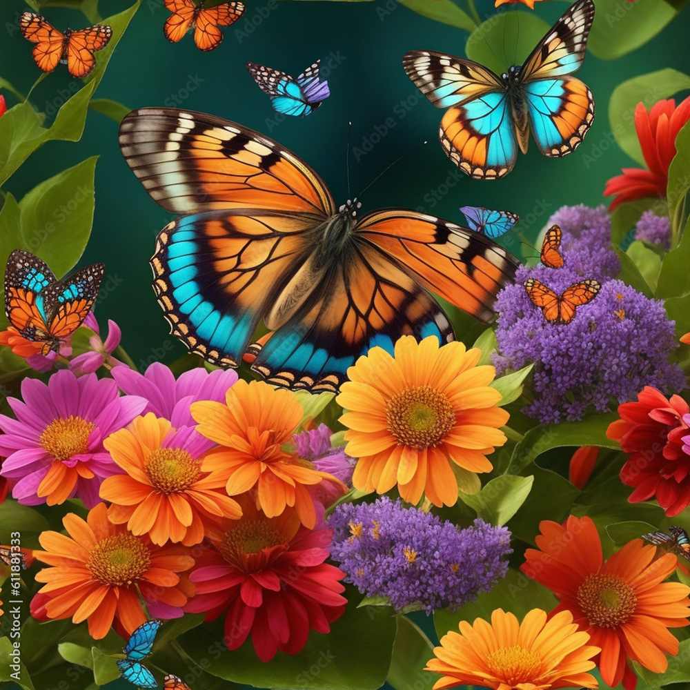 flying butterfly with flowers flying butterfly with flowers