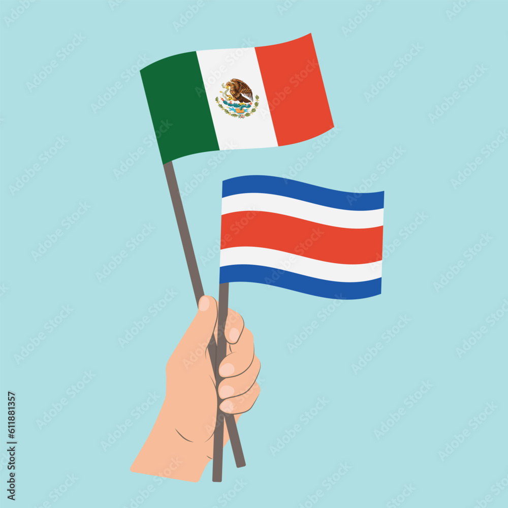 Flags of Mexico and Costa Rica, Hand Holding flags