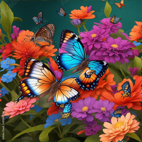 flying butterfly with flowers