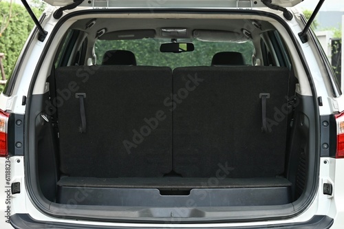 rear view of the car open trunk The exterior of a modern  modern car empty trunk