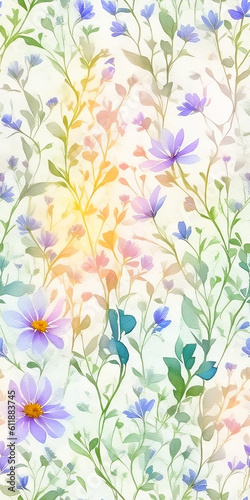 Wild flowers Watercolor vector clipart Generative AI.