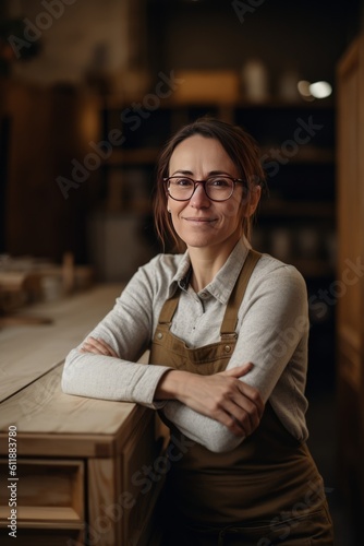Portrait of woman small business owner in store, bright, friendly, AI Generative