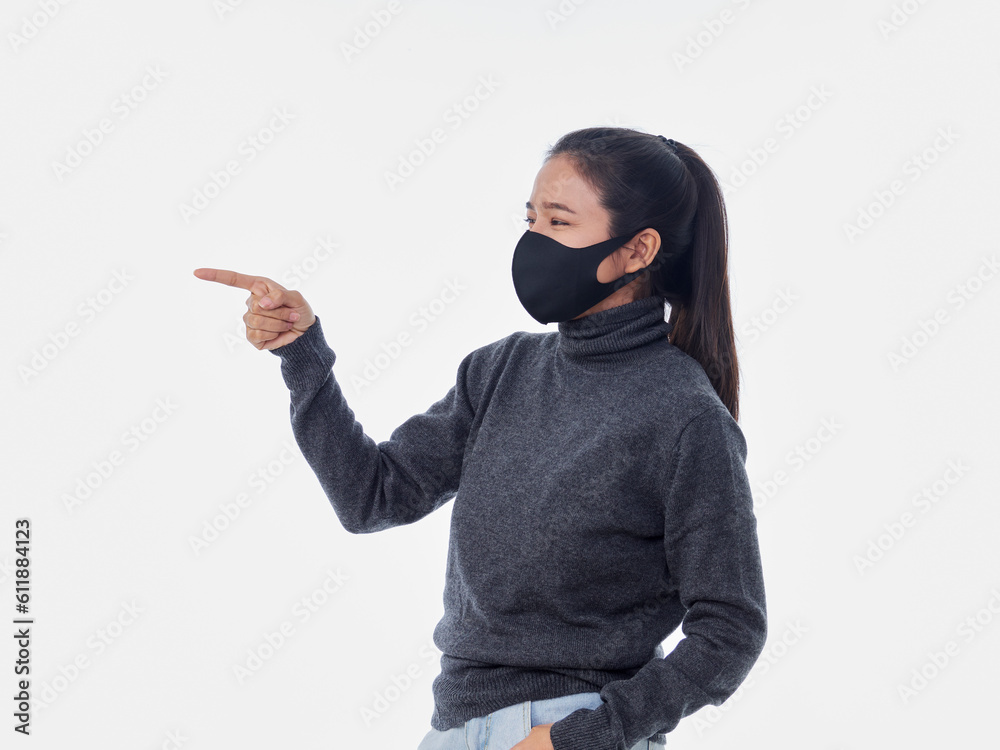 Woman with protective mask on white background Woman with protective mask on white background