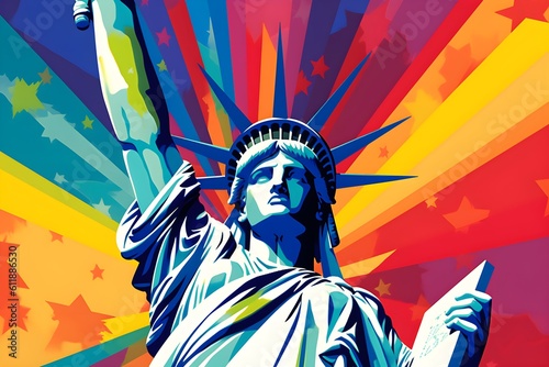 Statue of liberty in pop art colorful style, ai generated