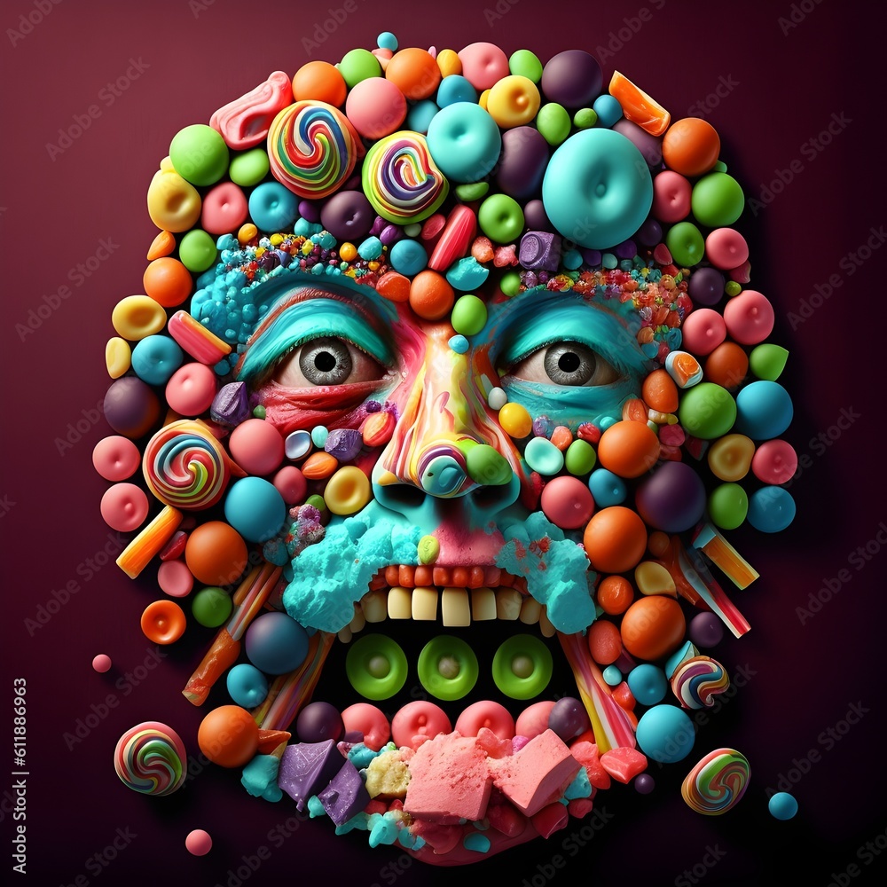 Funny face made of candy, ai generated
