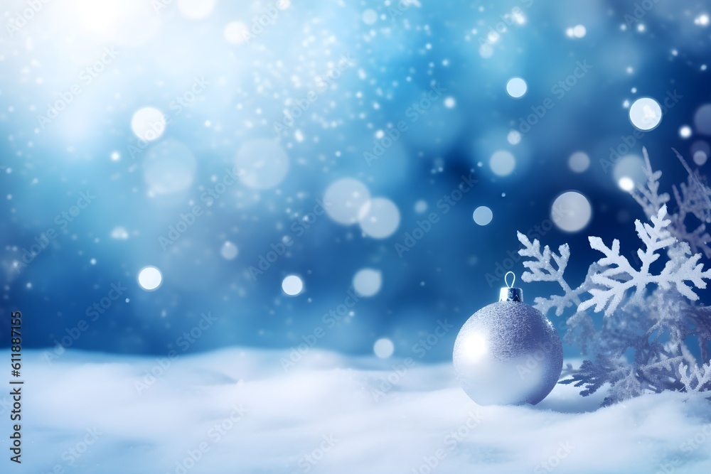 Blue tones christmas background with ball and snowflake, ai generated Blue tones christmas background with ball and snowflake, ai generated
