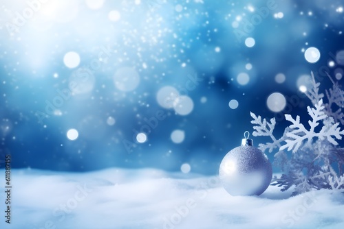 Blue tones christmas background with ball and snowflake, ai generated