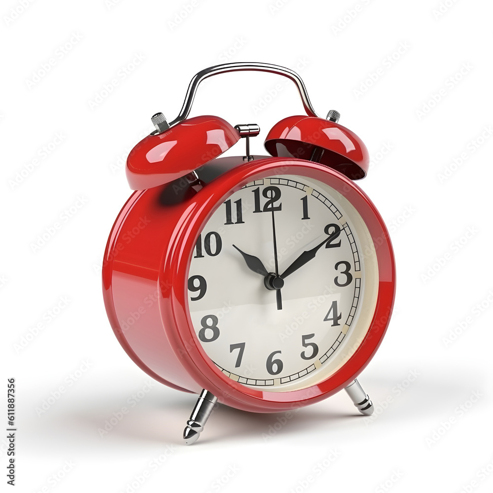 Red retro style alarm clock isolated on white background, ai generated Red retro style alarm clock isolated on white background, ai generated