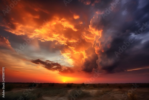amazing sunrise or sunset sky with colorful clouds, ai generated