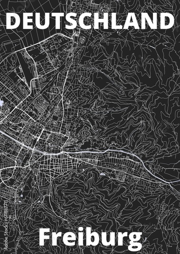 City Freiburg map with streets rivers and lakes germany