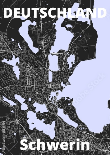 City Schwerin map with streets rivers and lakes germany