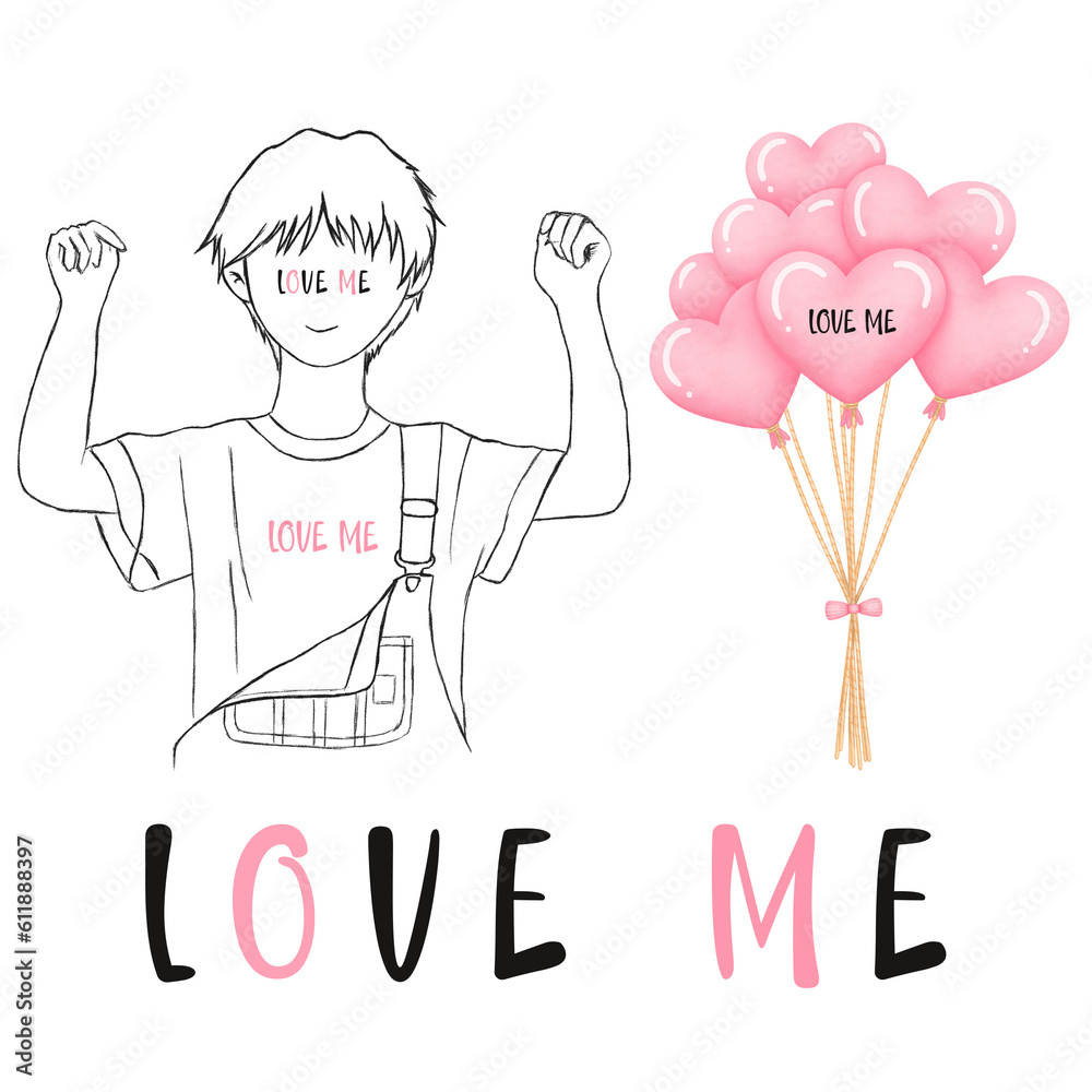 LOVE ME illustration of a boy Clipart LOVE ME illustration of a boy Clipart