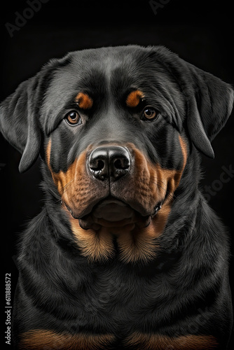 Generative AI illustration studio portrait style image of Rottweiler pedigree dog breed © veneratio