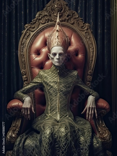 An extraterrestrial alien on his royal throne. Generative AI