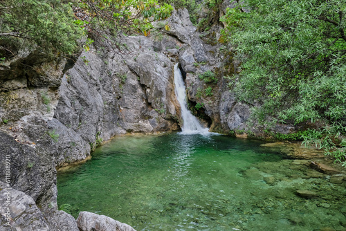 Waterfalls in Prionia at the foot of Mount Olympus. Greece