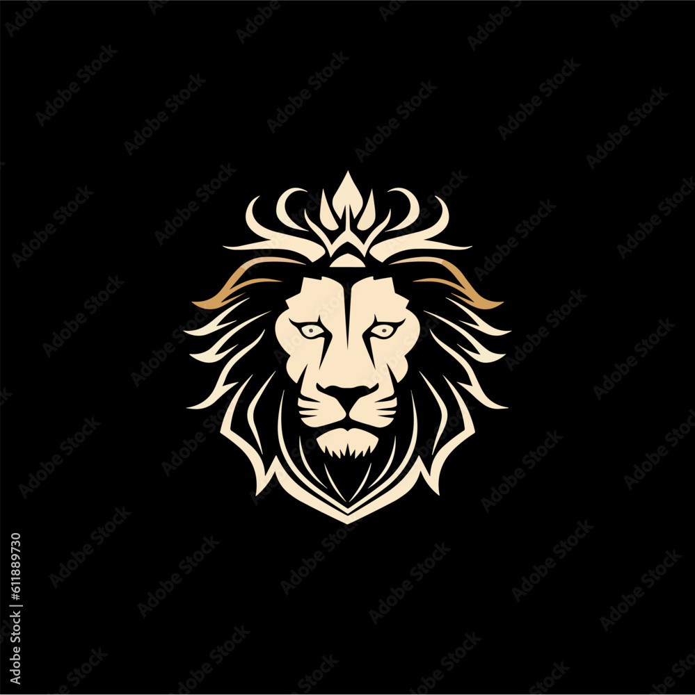 Minimalist lion head logo in vector.