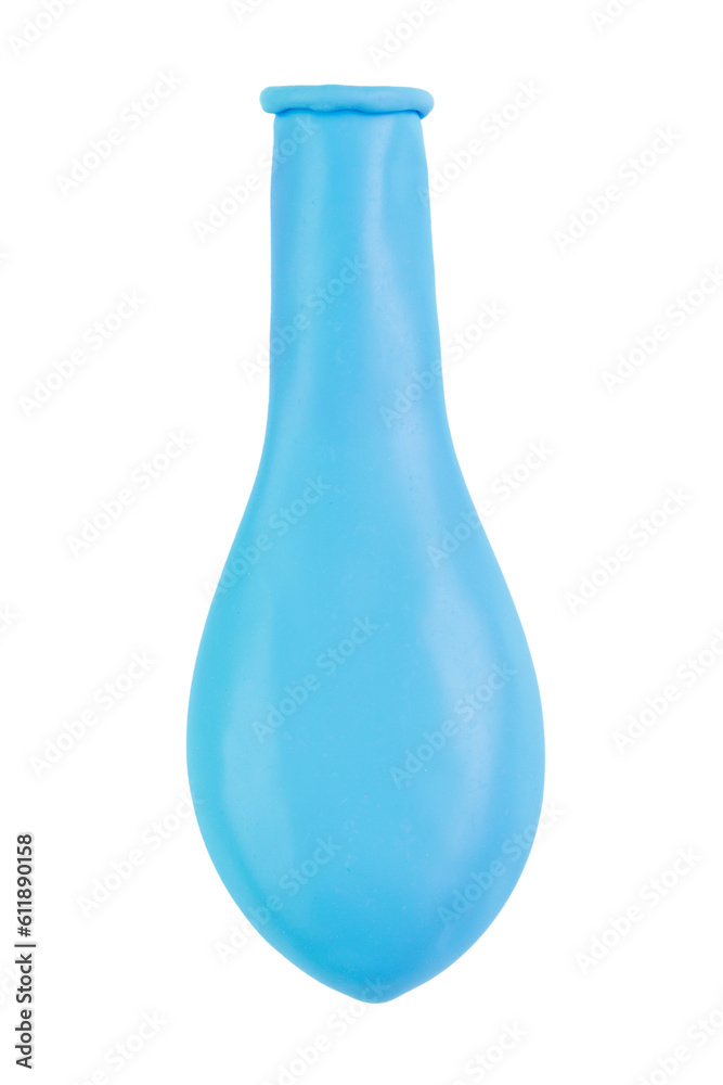 Blue balloon without air. New colorful balloon isolated on white background. Object for birthday party decor. Blue balloon without air. New colorful balloon isolated on white background. Object for birthday party decor.