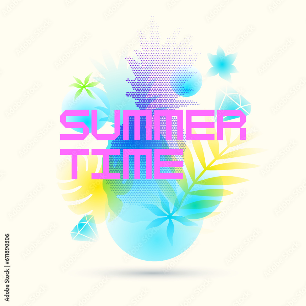 Vector graphics in a modern style with geometric elements. Template for the design. Illustration of a pineapple. Summer poster. Vector graphics in a modern style with geometric elements. Template for the design. Illustration of a pineapple. Summer poster.