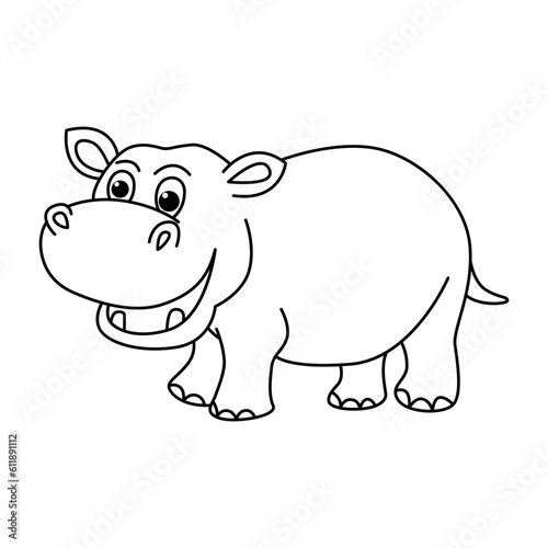 Funny hippo cartoon coloring page © deny