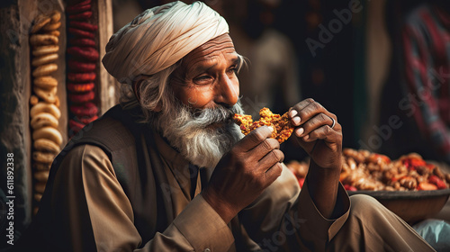 Ai generated illustration senior indian enjoying snack