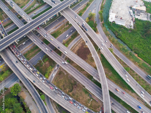 Aerial view city transport traffic junction road with car