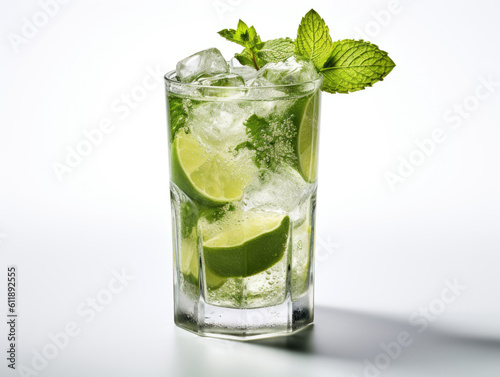 Generative ai illustration of glass of mojito cocktail with lemon and mint
