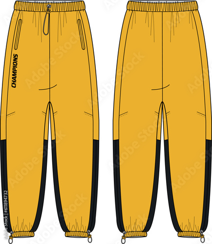 ski sweat Jogger bottom shell Pants design flat sketch vector illustration, Track pants concept with front and back view, Sweatpants for running, jogging, fitness, and active wear pants design.