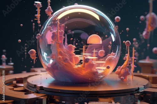 Such a decoration, a glass ball with a beautiful abstract pink filling, made with generative Ai