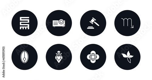 symbol for mobile filled icons set. filled icons such as toughness, projection, authority, scorpio, nitre, wisdom, hypocrisy, beauty vector.