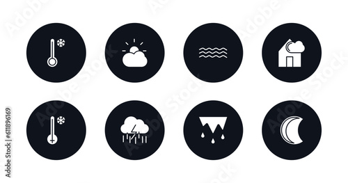 symbol for mobile filled icons set. filled icons such as cold, clouds and sun, mist, patchy fog, freezing, rainfall, thaw, waning moon vector.