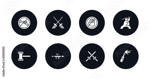 symbol for mobile filled icons set. filled icons such as no shooting, sabre, no arms, samurai, thor hammer, bazooka, two katanas, molotov cocktail vector.