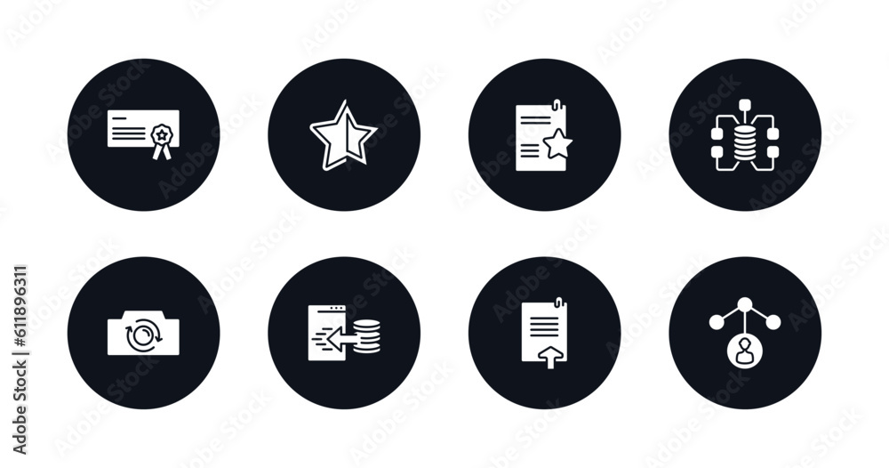 symbol for mobile filled icons set. filled icons such as rectangular certificate, black star, documents with a star, data connection, switch camera, data import interface, uploading file, user data symbol for mobile filled icons set. filled icons such as rectangular certificate, black star, documents with a star, data connection, switch camera, data import interface, uploading file, user data