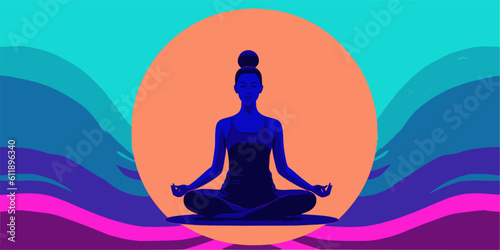 Silhouette of yoga woman on a brightly colored background, mindfullness concept, new year's resolution, Mindfulness Day.