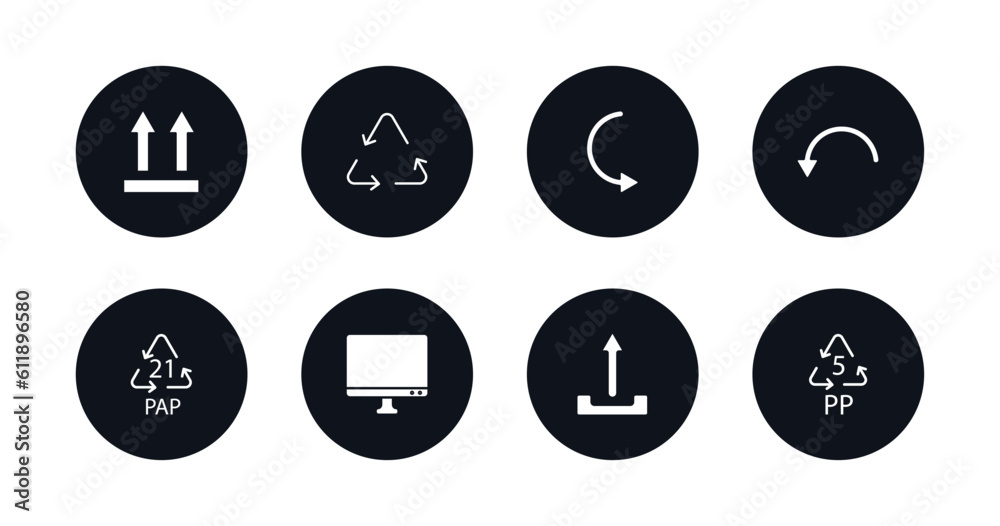 symbol for mobile filled icons set. filled icons such as up side, recycable, curved arrows, curve arrows, 21 pap, display, upload button, 5 pp vector.