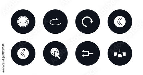 symbol for mobile filled icons set. filled icons such as round right arrow, loop arrow, redo arrow, double arrows, round left button, mouse clicker, refresh left gap vector.