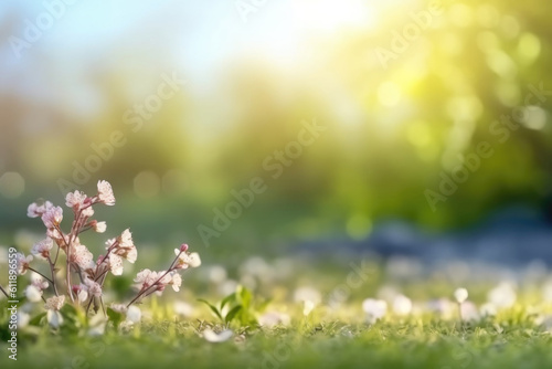 Spring Serenity: Beautiful Blurred Nature Background with Blooming Glade © artchvit