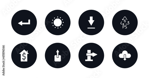 symbol for mobile filled icons set. filled icons such as return left arrow, selectioned circle, big download arrow, 6 ps, house value, export button, blank left arrow, download data vector.