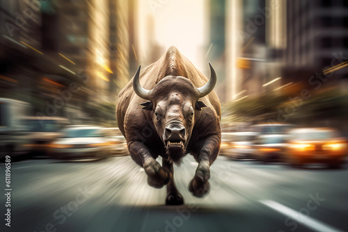 a frenzied rhino running at full speed in the middle.Generative AI
