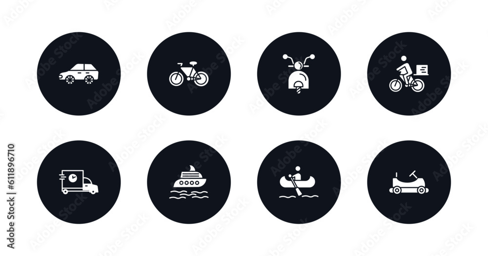 symbol for mobile filled icons set. filled icons such as auto, bicycle side view, motorbike, delivery bike, carrier, luxury yacht, boating, go kart vector. symbol for mobile filled icons set. filled icons such as auto, bicycle side view, motorbike, delivery bike, carrier, luxury yacht, boating, go kart vector.
