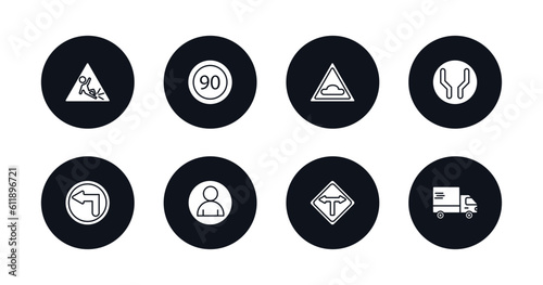 symbol for mobile filled icons set. filled icons such as slippery, speed limit, hump or rough, wide road, turn left, waiting, t junction, truck vector.