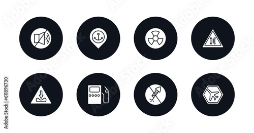 symbol for mobile filled icons set. filled icons such as no sound, port, nuclear, bridge road, pothole, gas station, no fireworks, airport vector.