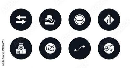 symbol for mobile filled icons set. filled icons such as two ways, pothole, prohibited way, lane, police station, no chatting, curves, no trucks vector.